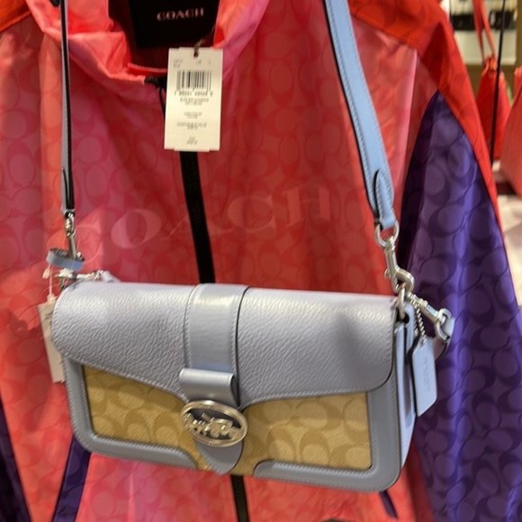 Coach Georgie Shoulder Bag In Signature Canvas Light Khaki / Marble Blue - Picture 9 of 16